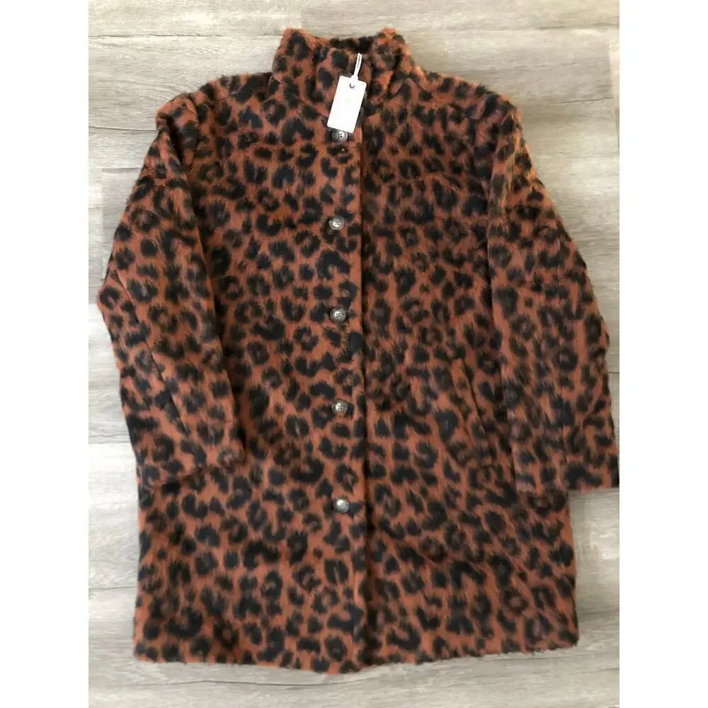 Marine Layer Stephanie Coat Cocoon Wool Blend Cheetah Fuzzy Teddy Jacket NWT M - Picture 5 of 10